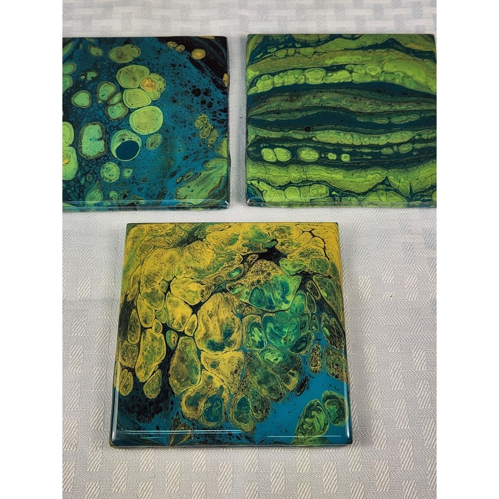 Alcohol Ink Art Ceramic Coasters Hand Made Home Decor  4 1/4 x‎ 4 1/4 Set of 3